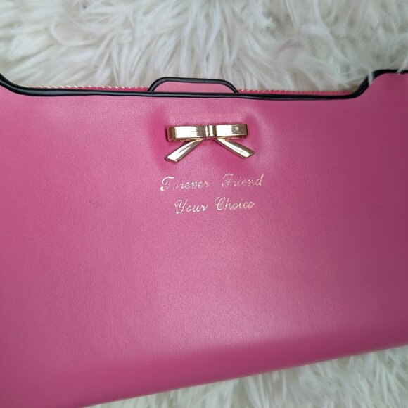 Cute Bowknot PU Leather Wallet – Rose Pink | Long Zipper Clutch with Card Holder - Picture 3 of 9